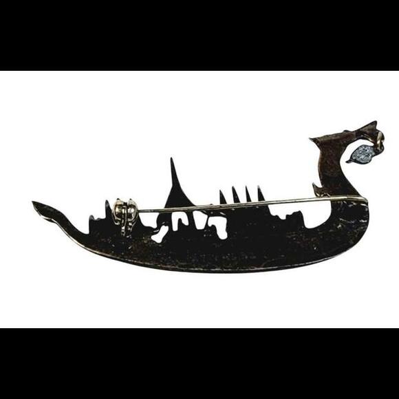 1930s Vintage Sterling Silver Siam Royal Dragon Boat Pin/Brooch - Picture 3 of 5